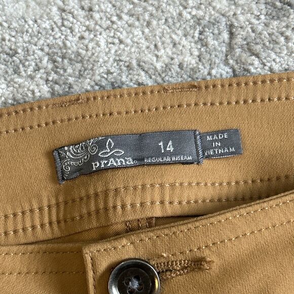 Prana Pants Womens 14 Halle Straight Hiking Stretch Quick Dry Gold Yellow RollUp - Picture 3 of 10